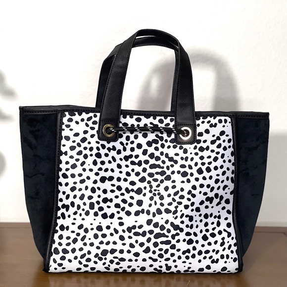 Dalmatian spots neoprene bag with pink and orange stripes and velvet sides. - Picture 4 of 7